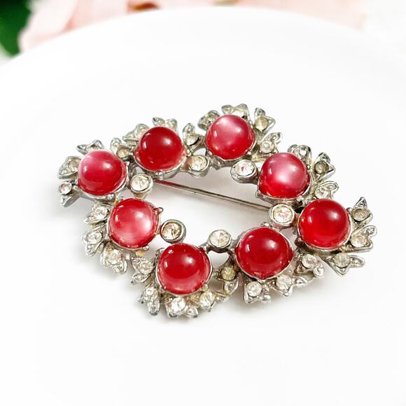 Vintage Pink Raspberry Moonglow Cabochons Pin Brooch - Picture 1 of 5